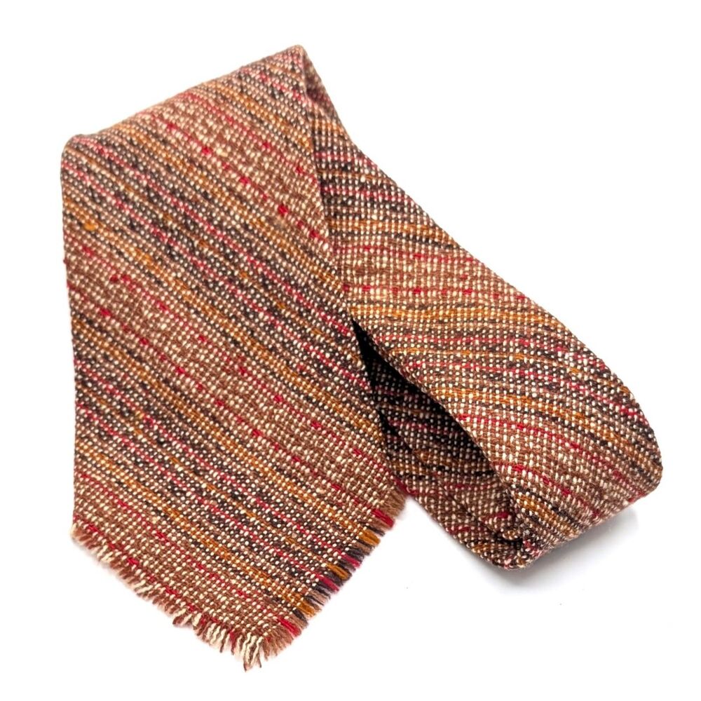 Amanas Woolen Mill 100% Wool Necktie Brown/Red/Yellow Made in Iowa USA